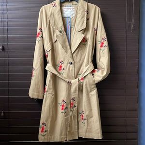 Anthropologie Cartonnier Camel Embroidered Trench Coat